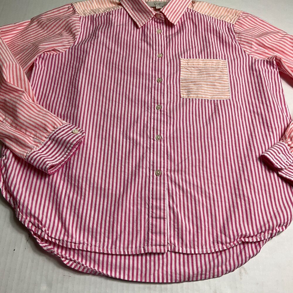 Loft Patchwork Button Down Shirt Striped Long Sle… - image 2